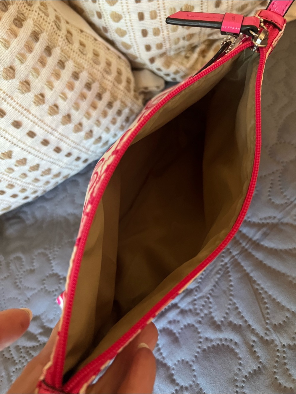 Coach Pink & Cream Heart-Print Cosmetic Pouch - Picture 4 of 4